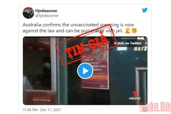 Một bài đăng trên mạng xã hội Twitter đưa tin sai sự thật về các biện pháp y tế công cộng ở bang Queensland, Australia. 