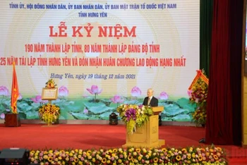 Tổng Bí thư Nguyễn Phú Trọng phát biểu ý kiến tại Lễ kỷ niệm 190 năm thành lập tỉnh Hưng Yên.