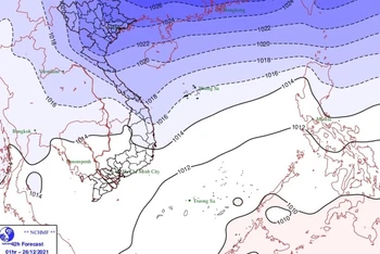 Ngày 25/12 bộ phận không khí lạnh đã báo vẫn đang tiếp tục di chuyển xuống phía Nam.