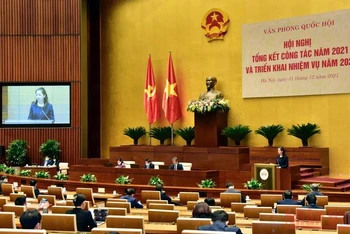 Quang cảnh Hội nghị triển khai nhiệm vụ năm 2022 của Văn phòng Quốc hội. (Ảnh: Duy Linh)