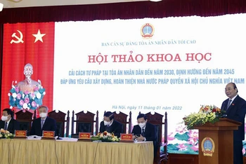Chủ tịch nước Nguyễn Xuân Phúc phát biểu chỉ đạo hội thảo. (Ảnh: TTXVN)