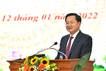 Phó Thủ tướng Chính phủ Lê Minh Khái phát biểu ý kiến tại Hội nghị tổng kết năm 2021 của Thanh tra Chính phủ.