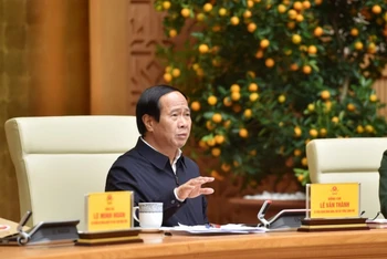Phó Thủ tướng Lê Văn Thành phát biểu kết luận Hội nghị tổng kết công tác chỉ đạo điều hành năm 2021 và triển khai nhiệm vụ trọng tâm năm 2022 của Ban Chỉ đạo quốc gia về Phòng chống Thiên tai và Ủy ban quốc gia Ứng phó sự cố thiên tai và Tìm kiếm cứu nạn. Ảnh: VGP