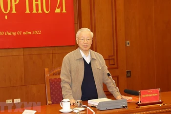 Tổng Bí thư Nguyễn Phú Trọng phát biểu tại phiên họp. (Ảnh: TTXVN)