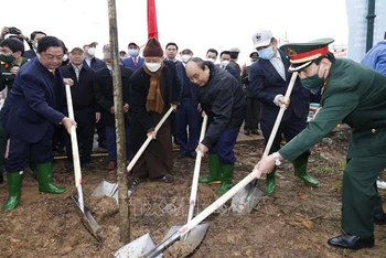 Chủ tịch nước Nguyễn Xuân Phúc tham gia Tết trồng cây tại Phú Thọ. (Ảnh: TTXVN)