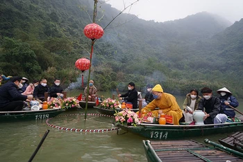 Quang cảnh lễ rước nước trong lễ hội Chùa Bái Đính năm 2022.