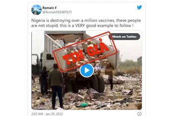 Ảnh chụp màn hình một bài đăng trên mạng xã hội Twitter đưa thông tin sai lệch về việc tiêu hủy vaccine Covid-19 ở Nigeria. 