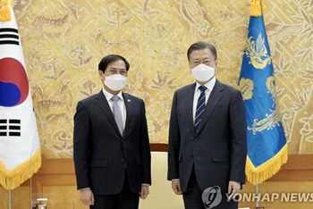 Bộ trưởng Ngoại giao Bùi Thanh Sơn hội kiến Tổng thống Hàn Quốc Moon Jae-in. (Nguồn: Yonhap)