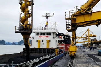 Ngày mồng 1 Tết, tàu Vinacomin 05 vào Cảng Cẩm Phả nhận tấn than đầu tiên của năm mới tiêu thụ thị trường nội địa.