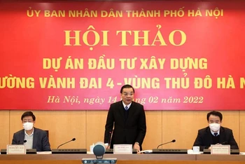 Chủ tịch UBND TP Hà Nội Chu Ngọc Anh chủ trì hội thảo. (Ảnh: Thủy Tiên)