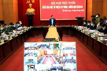 Quang cảnh Hội nghị phòng, chống dịch tại tỉnh Thái Bình diễn ra chiều 14/2.