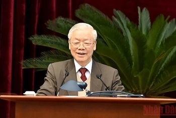 Tổng Bí thư Nguyễn Phú Trọng phát biểu ý kiến tại Hội nghị. (Ảnh: ĐĂNG KHOA)