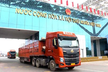 Hàng hóa thông quan qua Cửa khẩu Bắc Luân 2, thành phố Móng Cái, Quảng Ninh.