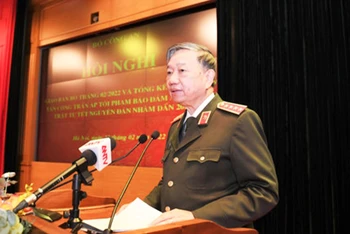 Bộ trưởng Tô Lâm phát biểu tại Hội nghị. (Ảnh: Báo Công an Thành phố Hồ Chí Minh)