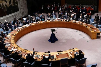 Toàn cảnh phiên bỏ phiếu dự thảo Nghị quyết của Hội đồng Bảo an Liên hợp quốc về chiến dịch của Nga tại Ukraine, trụ sở Liên hợp quốc, New York, Mỹ, ngày 25/2/2022. (Ảnh: Reuters)