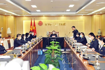 Hội nghị giao ban trực tuyến của Tổng cục Thuế tổ chức chiều ngày 2/3. Ảnh: TCT