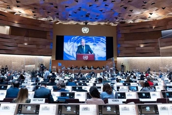 Tổng Thư ký Liên hợp quốc Antonio Guterres phát biểu tại khóa họp thứ 49 Hội đồng Nhân quyền Liên hợp quốc tại Geneva. (Ảnh: Liên hợp quốc)