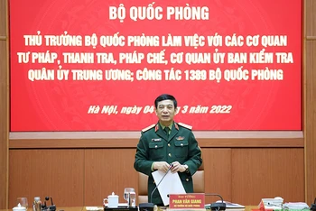 Đại tướng Phan Văn Giang phát biểu tại buổi làm việc. Ảnh: Báo Quân đội nhân dân