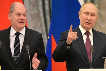 Thủ tướng Đức Olaf Scholz (trái) và Tổng thống Nga Vladimir Putin. (Ảnh tư liệu của Điện Kremlin)