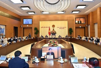 Quang cảnh phiên họp Ủy ban Thường vụ Quốc hội về thực hiện có hiệu quả chủ trương xây dựng đường Hồ Chí Minh. (Ảnh: DUY LINH)