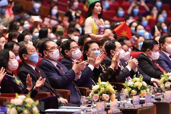 Thủ tướng Phạm Minh Chính và các đại biểu dự Lễ khai mạc Đại hội. (Ảnh: Dương Giang/TTXVN)