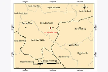 Bản đồ tâm chấn động đất tại huyện Bắc Trà My