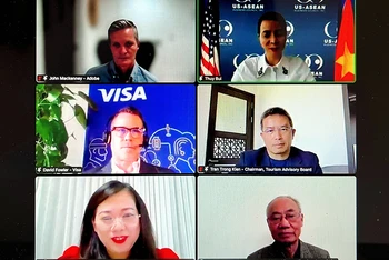 Các đại biểu trong một phiên thảo luận của hội thảo trực tuyến “Mở cửa trở lại du lịch Việt Nam”. (Ảnh chụp màn hình)