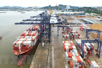 Tàu chở hàng cập cảng container quốc tế Cái Lân. (Ảnh: TTXVN)