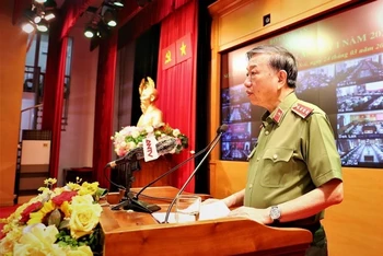 Bộ trưởng Tô Lâm phát biểu kết luận tại Hội nghị. (Ảnh: mps.gov.vn)