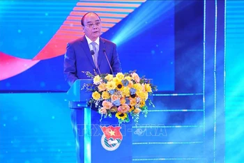 Chủ tịch nước Nguyễn Xuân Phúc phát biểu tại buổi lễ. (Ảnh: Minh Đức/TTXVN)