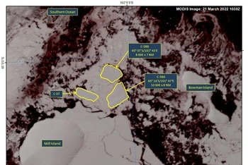 Hình ảnh thềm băng ở Nam Cực được vệ tinh Modis của NASA chụp ngày 21/3. Nguồn: NASA / REUTERS