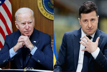 Tổng thống Mỹ Joe Biden và người đồng cấp Ukraine Volodymyr Zelensky. (Ảnh: Reuters)
