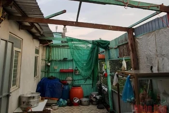 Một căn nhà ở huyện Phú Tân bị tốc mái.