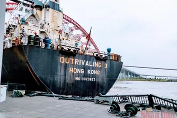 Đuôi tàu Outrivaling 3 va chạm đã khiến một đoạn dài lan can bờ kè công viên gầm cầu Hoàng Văn Thụ bị đổ vỡ.