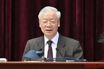  Tổng Bí thư Nguyễn Phú Trọng phát biểu chỉ đạo Hội nghị. (Ảnh: ĐĂNG KHOA)