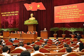 Tổng Bí thư Nguyễn Phú Trọng phát biểu kết luận Hội nghị. (Ảnh ĐĂNG KHOA)