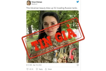 Một tài khoản Twitter đăng câu chuyện không có thật về một nữ binh sĩ Ukraine phá hủy 52 xe tăng của Nga. 