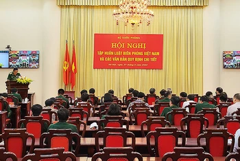 Toàn cảnh Hội nghị trực tuyến tập huấn Luật Biên phòng Việt Nam và các văn bản quy định chi tiết.