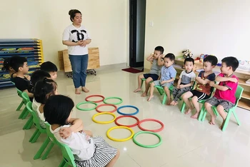 Một lớp học tại điểm trường mầm non tư thục Galaxy Ngân Hà, quận Hoàng Mai (Hà Nội). (Ảnh: Đăng Khoa)