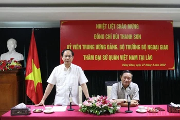 Bộ trưởng Ngoại giao Bùi Thanh Sơn (trái) nhấn mạnh cần chuẩn bị tốt các hoạt động kỷ niệm trong Năm Đoàn kết Hữu nghị 2022.  (Ảnh: XUÂN SƠN)