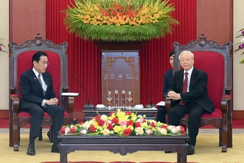 Tổng Bí thư Nguyễn Phú Trọng tiếp Thủ tướng Nhật Bản Kishida Fumio. (Ảnh: Duy Linh)