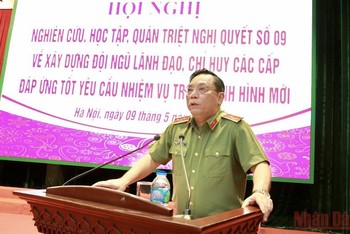 Trung tướng Nguyễn Hải Trung, Giám đốc Công an thành phố Hà Nội phát biểu tại hội nghị.