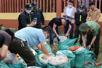 Số lượng lớn thuốc nổ bị Công an Quảng Bình bắt giữ.