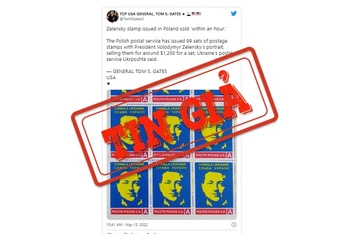 Một bài đăng trên Twitter tuyên bố Cơ quan Bưu chính Ba Lan đã phát hành bộ tem chính thức in hình Tổng thống Ukraine Volodymyr Zelensky.