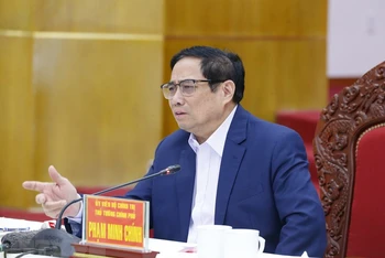 Thủ tướng Phạm Minh Chính phát biểu chỉ đạo tại buổi làm việc (Ảnh: Văn Điệp/TTXVN) 