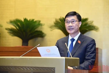 Chủ nhiệm Ủy ban Kinh tế của Quốc hội Vũ Hồng Thanh trình bày Báo cáo thẩm tra. (Ảnh: THỦY NGUYÊN)