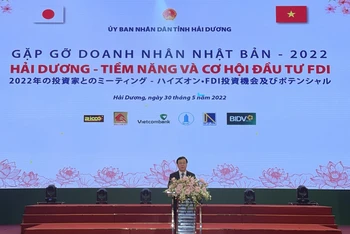 Đồng chí Phạm Xuân Thăng, Ủy viên Trung ương Đảng, Bí thư Tỉnh ủy Hải Dương chào mừng các tổ chức, các nhà đầu tư Nhật Bản.