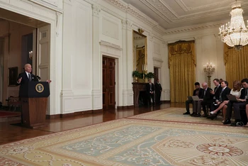 Ông Biden nói về bạo lực súng đạn trong bài phát biểu được ghi hình tại Nhà trắng, ngày 2/6. (Ảnh: Reuters)