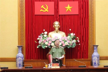 Bộ trưởng Tô Lâm phát biểu chỉ đạo tại phiên họp. (Ảnh: mps.gov.vn)