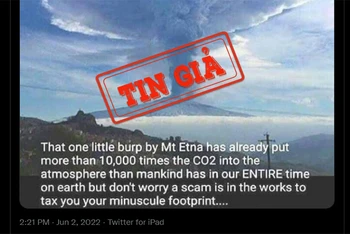 Một bài đăng trên Twitter đưa tin sai lệch về núi lửa Etna. (Ảnh chụp màn hình)